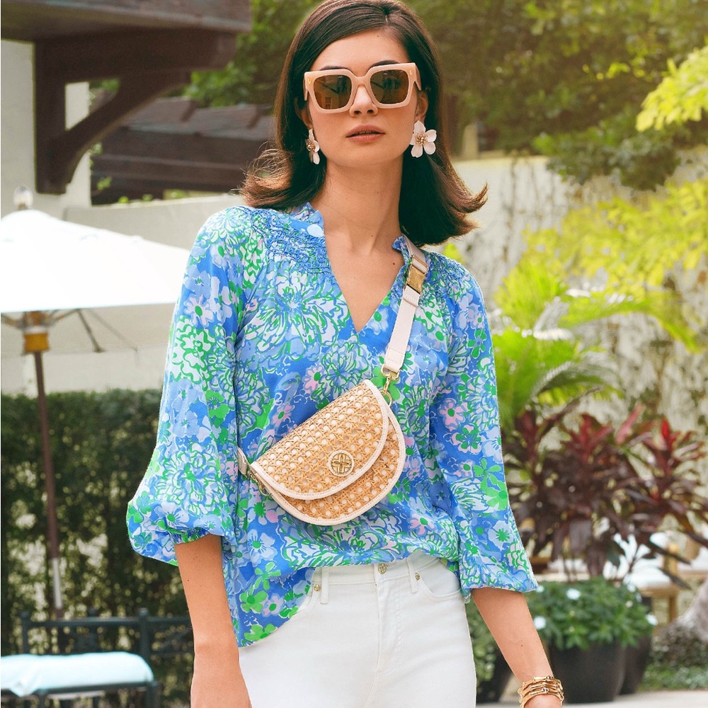 Lilly Pulitzer Blue and Green Floral Blouse